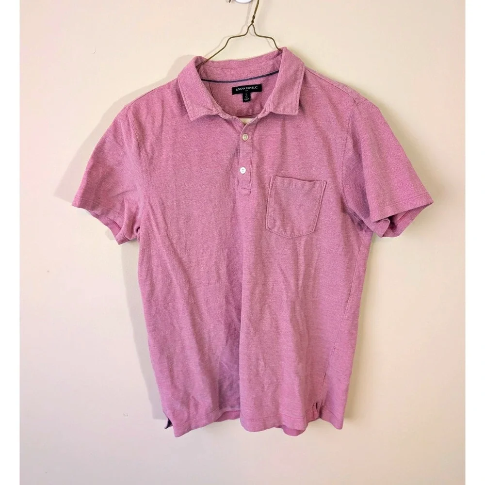 Banana Republic Polo Shirt Mens L Pink Short Sleeve Solid Collared Pocket